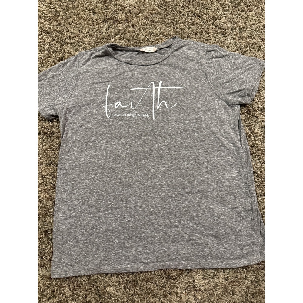Altar'd State Womens Faith Graphic Tee Gray Heather Short Sleeve Shirt Medium